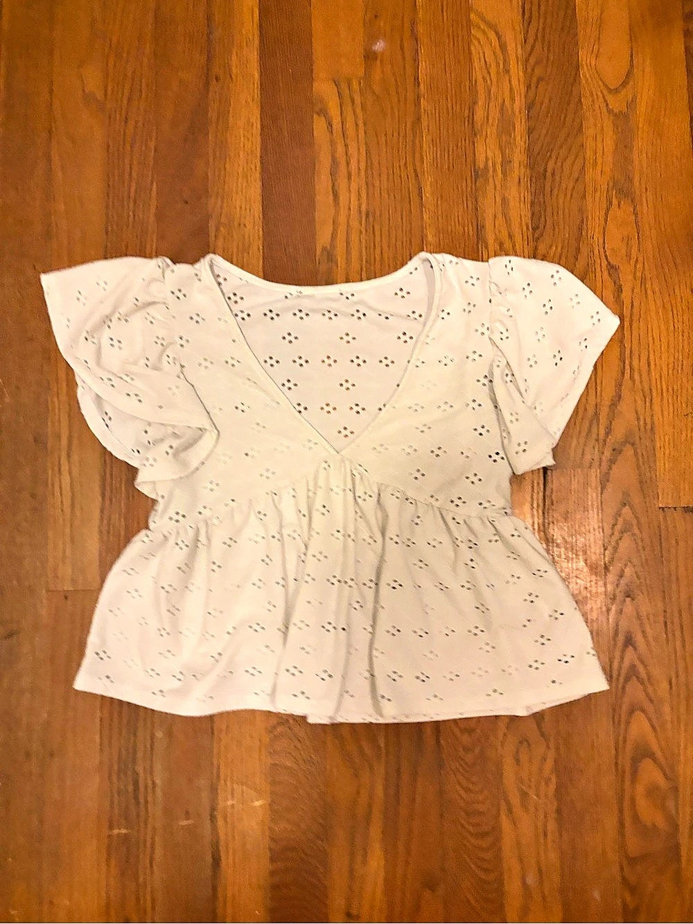 Eyelet Ruffle Sleeve Blouse in White